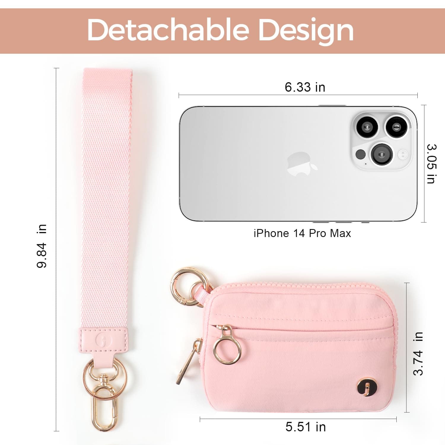 Llavero de doble bolsa para mujer con 2 monederos desmontables con cierre – portafolios pequeña y portátil para mujeres y hombres, Rosado, portafolios pequeña thumbnail 2