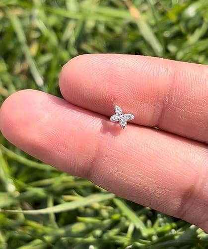 Jewelryweb - 14k Real Gold Simulated Diamond CZ Butterfly Nose Stud - 20g nose ring - nose piercings - nose rings studs - clear nose studs thumbnail 3