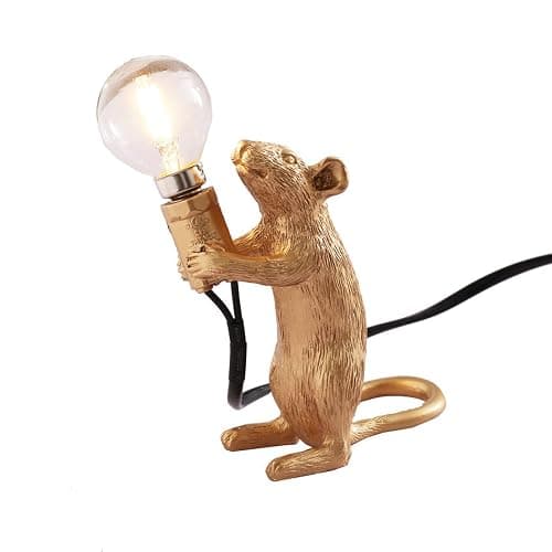 HGomx Modern Resin Mouse Lamp Animal Table Lights Creative Art Desk Lamps Bedside Gift Decoration LED Bedroom,Study Room (Gold-Standing) thumbnail 4
