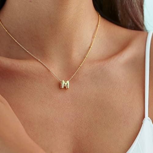 zvcofun Bubble Letter Necklace Gold, Dainty Initial Necklaces for Women 14K Gold Plated Small A to Z Name Necklace Personalized Simple Initial Pendant Cute Choker Necklaces for Women Trendy Jewelry thumbnail 3