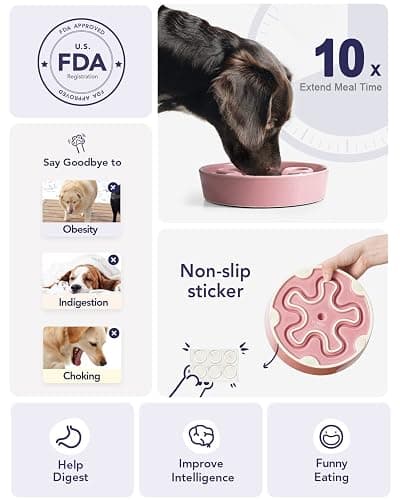 LE TAUCI Slow Feeder Dog Bowls Ceramic, 1.5 Cups Dog Food Bowl, Puppy Slow Feeder Dish for Fast Eaters,Pink Bloom thumbnail 3