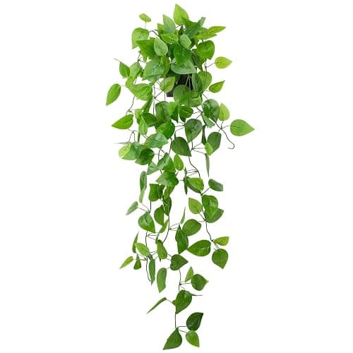 LOYWREE Small Fake Hanging Plant Artificial Potted Plants for Indoor Outdoor Aesthetic - 39in Realistic Faux Hanging Pothos with Ivy Vine for Shelf Decor in Home Office Gardens Greenery (Black Pot) - Image 1