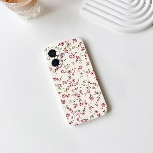NITITOP Compatible with iPhone 16 Case Cute Flower for Women Girls Floral Pink Rose Design Vintage Shockproof Soft Girly Slim TPU Fashion Protective Phone Cover - Pink - Pink Rose - iPhone 16 thumbnail 2