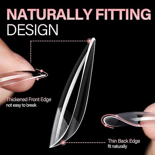 AILLSA Medium Almond Nail Tips Gel Half Matte Acrylic Nail Tips Clear Gelly Full Cover Pre-Filed Press on Nail tips Fake Nails For Extentions Manicure Salon Home DIY 216PCS 12 Sizes thumbnail 2