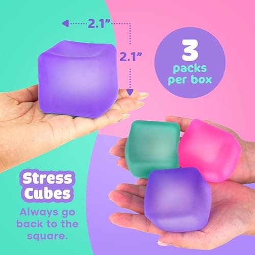 Fidget Toy Stress Cube 3 Pack - Squishy Fidget Toys for Relaxation, High Density Gel Filled, Fidgets for Classroom, Calming Toys for Kids Adults Children Teens thumbnail 4