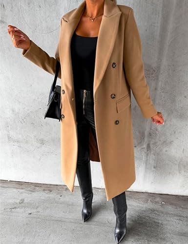 IDEALSANXUN Womens Long Wool Coat Double Breasted Trench Coat Fall Winter Clothes thumbnail 3