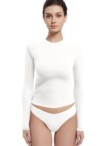 Abonlen Long Sleeve Shirts for Women Crewneck Basic Tees T Shirts Fitted Crop Tops Y2k Going Out Tops - Image 1