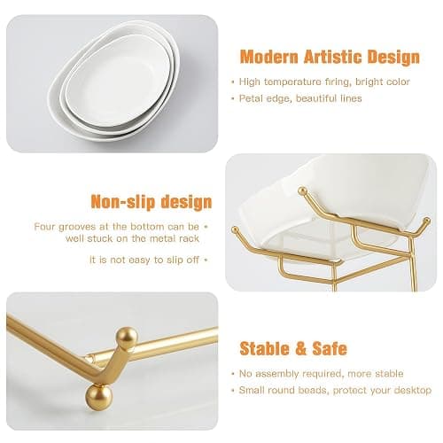 HOMKULA 3 Tier Fruit Basket, Ceramic Fruit Bowl for Kitchen Counter | Fruit Holder for Kitchen, with Metal Stand, No Installation Required, Save Space, Easy to Clean, Modern, Gold, Large thumbnail 6