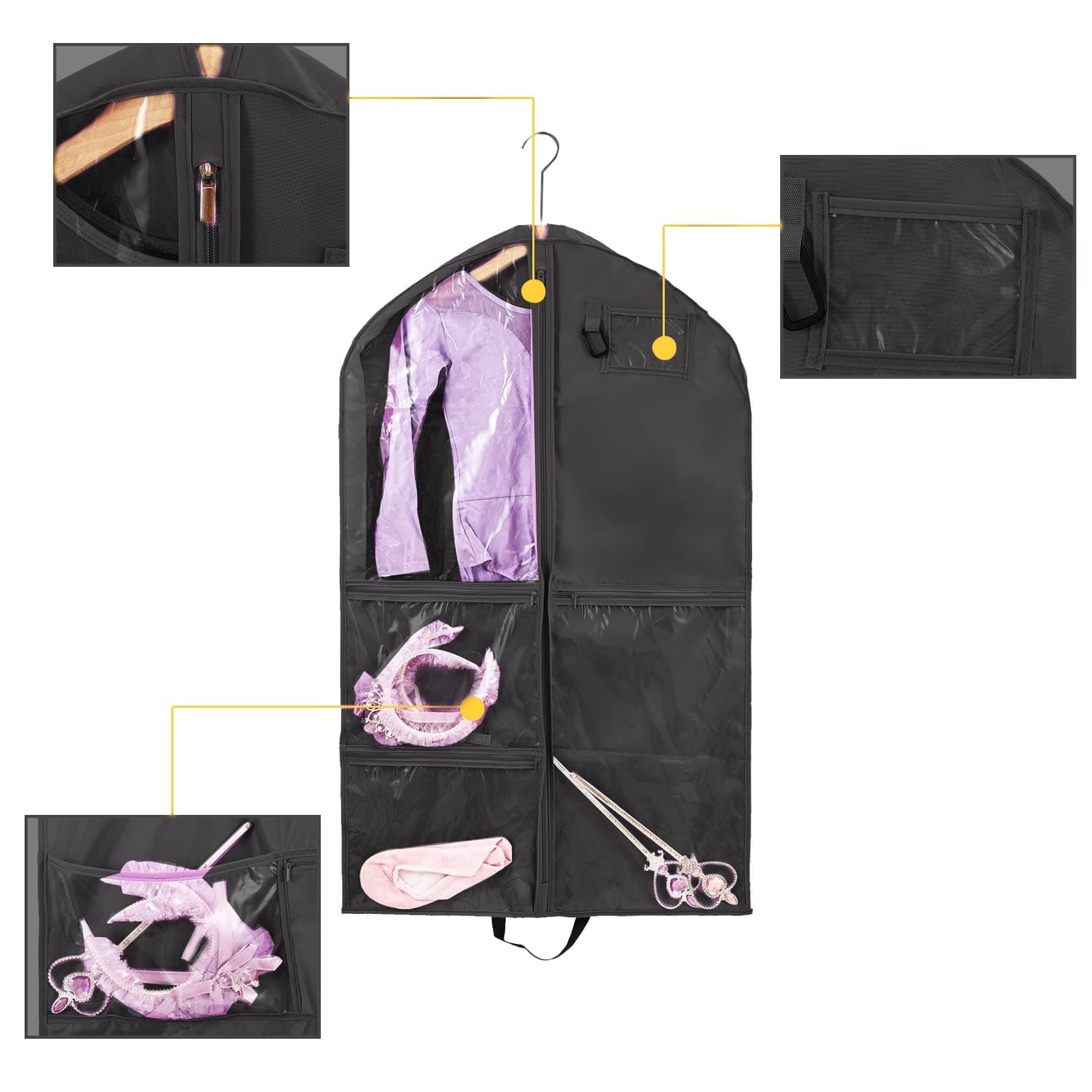 Clothes Covers, Hanging Clothes Covers with Multiple Pockets for Kids and Adults, Waterproof Clothes Cover with Zipper for Dancers thumbnail 3