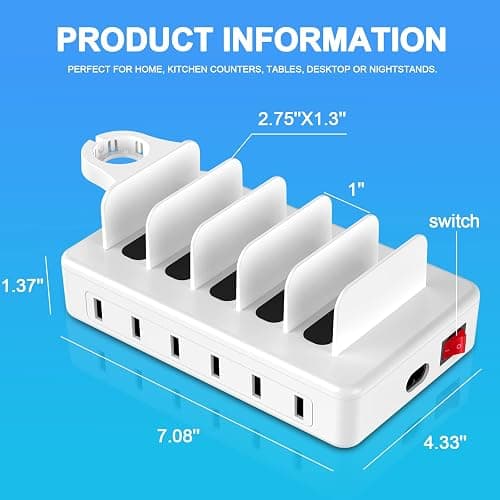 CREATIVE DESIGN Charging Station for Multiple Devices, 50W 6 Ports Charging Dock with 6 Cables Compatible with Cellphone,Tablet, Kindle, Apple Watch and Other Electronic thumbnail 2