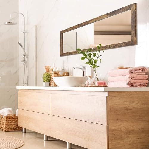 Sunix Full Length Mirror, 48" x 14" Wall Mirror with Rustic Wood Frame | Over The Door Mirror & Wall Mounted Hanging Mirror for Bedroom, Bathroom, Living Room, Dorm Room thumbnail 8