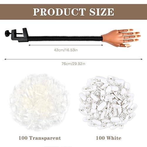 Flexible Nail Practice Hand with 200Pcs White/Clear Nail Tips,Practice Hand for Acrylic Nails,Nail Art Hand Tools for Nail Art Designs and Nail Extension Exercises to Show off your Nail Work thumbnail 2