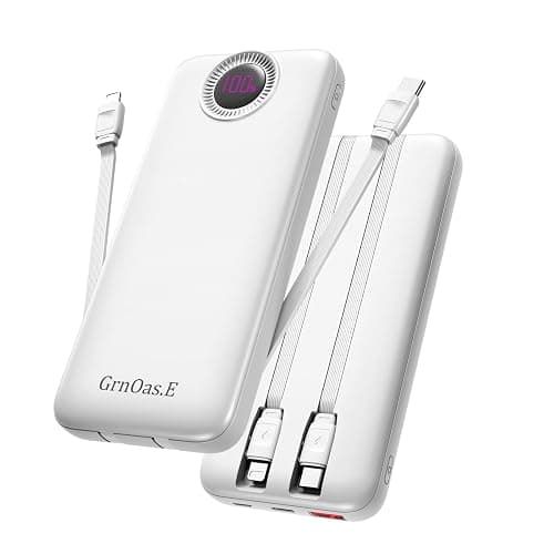 GrnOas.E Portable Charger with Built in Cables，10000mAh 22.5W Max High-Speed Charging Power Bank with 4 Outputs 2 Inputs,External Travel Battery Pack for iPhones Android,iPad (Pearl White) - Image 1