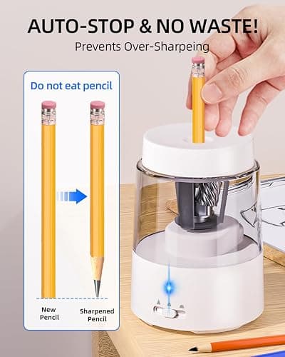 ZMOL Electric Pencil Sharpener, Automatic Pencil Sharpeners Kids, Battery Powered Rechargeable Pencil Sharpeners for Colored Pencils, Auto Stop, Suitable for No.2(6-8mm), School/Home - White thumbnail 5