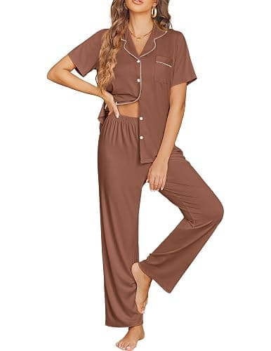 Ekouaer Womens Pajama Sets Button Down Lounge Sets 2 Piece Short Sleeve Pjs | Soft Comfy Loungewear,Sleepwear,Gift for Bridal Party,Wedding,Honeymoon,Postpartum,Summer - Image 1