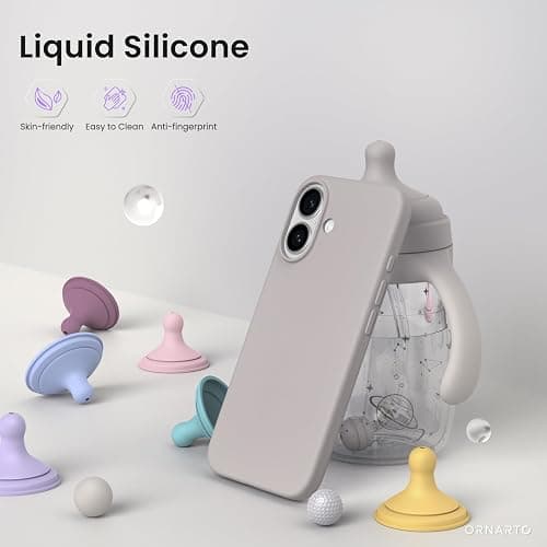 ORNARTO Cover per iPhone 16 6,1 Pollici, Custodia in Silicone Liquido per iPhone 16, Cover Morbida e Resistente con Fodera in Microfibra, Protezione Completa-Grigio Pietra thumbnail 3