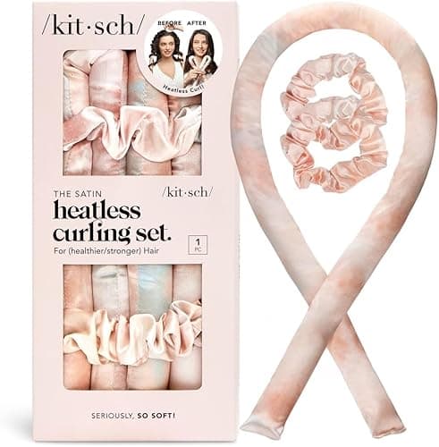Kitsch Satin Heatless Hair Curler Set - Heatless Curls Overnight, Hair Rollers for Soft Curls & Frizz-Free Styling, No Heat Curlers to Sleep in, Curling Rod Headband with 2 Scrunchies - Sunset - Sunset Tie Dye