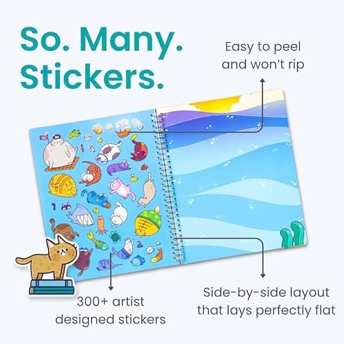 Cupkin Cat Sticker Book Activity for Kids, Toddler Airplane Travel Essentials, 300+ Kitten Stickers for Kids + 8 Scenes + Coloring Book Pages, Cat Lover Gift, Children's Crafts Ages 2-8 thumbnail 2