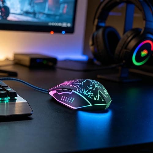 VGUARD Wired Gaming Mouse, 3600 DPI Optical Sensor, RGB Backlit Ergonomic USB PC Mice with 6 Programmable Buttons, 7 Colors LED, Professional Gamer Mouse for Laptop, Computer, Windows/Mac thumbnail 8