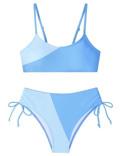 FoWear Girls Swimsuits Bikini Set 2 Pieces Color Block Bikini with Adjustable Shoulder Strap Girls Bathing Suit 7-16Y - Image 1