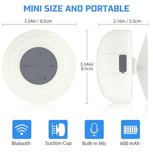 Annlend Waterproof Bluetooth Shower Speaker Portable Wireless Water-Resistant Speaker Suction Cup,Built-in Mic Gifts for Kids Speakerphone for iPhone Phone Tablet Bathroom Kitchen - White thumbnail 5