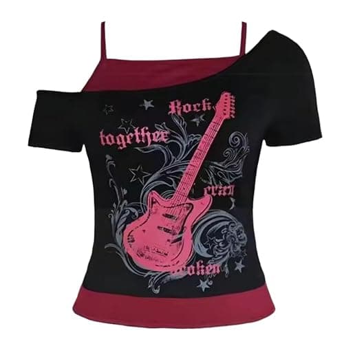 Baby Tee Y2k Women Grunge Top Emo 2000s Vintage Fake Two Piece Short Sleeve T Shirt Crop Tops Teens - Image 1