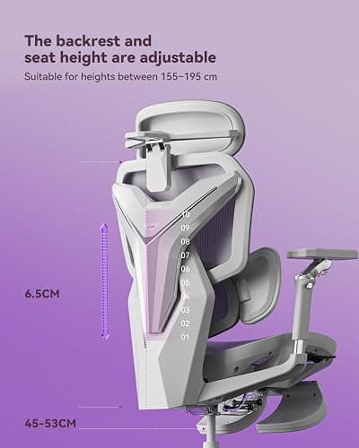 AutoFull G7 Ergonomic Gaming Chair Office Chair, 3-Zone Dynamic Lumbar Support, 360° Armrests, CloudTech Mesh, 140° Recline, Footrest, Detachable Back Armor, Desk Chair for Office & Gaming, White thumbnail 4