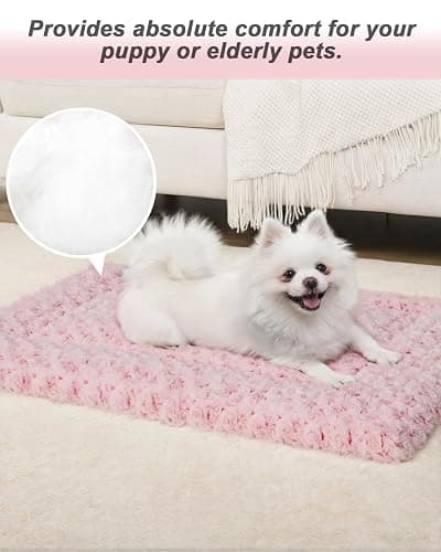 Washable Dog Bed Mat Crate Pad Soft Fluffy Pet Kennel Beds Dog Sleeping Mattress for Large Jumbo Medium Small Dogs, 41 x 27 Inch, Pink thumbnail 2