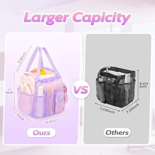 famichan Mesh Shower Caddy Portable with Drawstring, Dorm Room Essentials for College Students Girl & Boy, Larger Shower Bag for Camping,Swimming,Gym,Travel,Bathroom - Purple thumbnail 3