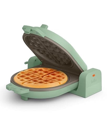 bella Flip-n-Store Waffle Maker with EverGood™ Ceramic Nonstick Coating, Fits-anywhere™ Kitchenware, Power Indicator Light, Cool Touch Handle & Cord Wrap, 7” Wide & 1" Deep Plates, 1000 Watt, Seaglass - Image 1