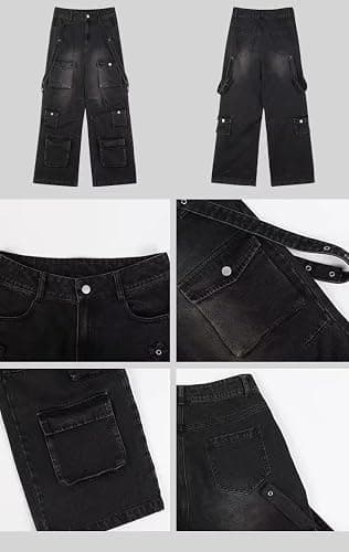 POHADON Baggy Cargo Pants for Women Loose Fit Straight Wide Leg Denim Jeans Pants Y2k Emo Clothes Hip Hop Streetwear thumbnail 6