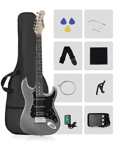 RVONE RST-150 39" Beginner Electric Guitar Kit with Amp & HSS Pickups | Complete Starter Set for Newcomers w/Essentials | Gig Bag, Extra Strings, Digital Tuner, Capo, Strap | Home Practice (Black) - Image 1