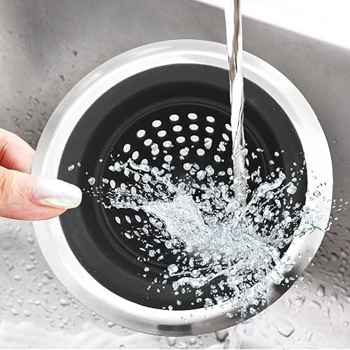 MW-NIHOLA 2PCS Sink Strainers,Flexible Silicone and Stainless Steel Kitchen Sink Drainer Baskets，Large Wide Rim 4.5 inch Diameter,Rust Free,Prevent Food Residues from Clogging - Black thumbnail 2
