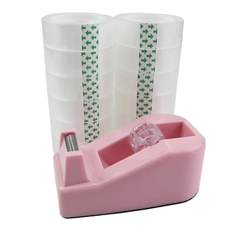 Aacehlh Desktop Tape Dispenser,1 Pack Pink Tape Dispensers with 12Rolls Transparent Tape, for Packaging in Office,Restaurant, Flower Shop,Cake Shop (Pink) - Image 1