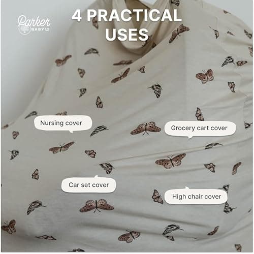Parker Baby 4 in 1 Car Seat Cover for Girls and Boys - Stretchy Carseat Canopy, Nursing Cover, Grocery Cart Cover, High Chair Cover - "Butterfly" thumbnail 6