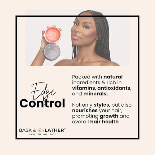 BASK & LATHER Strong Hold Edge Control Gel with Castor Oil, Non-Greasy, Non-Flaking, No White Cast, Long Lasting, Supports Hair Growth, Natural Formula, For All Hair Types, 5.3 Fl Oz thumbnail 2