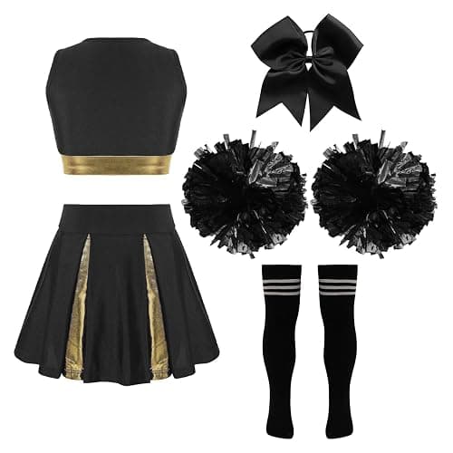 FEESHOW Girls Shiny Cheer Leader Costume Uniform Cheerleading Dance Dress Halloween Party Complete Outfits with Pompoms thumbnail 2