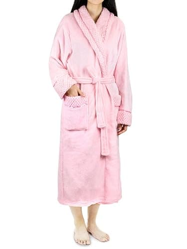 PAVILIA Soft Plush Women Fleece Robe, Cozy Warm Bathrobe, Fuzzy Female Long Spa Robe - Image 1