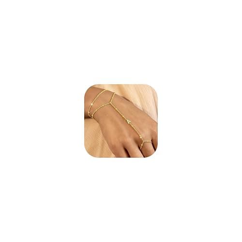 Hand Chain Bracelet for Women Dainty Gold Initial Bracelets Ring Bracelet Hand Chain Hand Jewelry Christmas Gifts for Women Trendy 2025 - Image 1