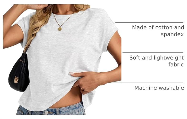 EasyGala Womens Cotton Crop Tops Loose Fit Crewneck Short Sleeve Summer Tee | 95% Cotton, Cap Sleeve, Cute, Basic, Casual, Going Out, Trendy Outfits, Fashion Clothes, Daily Wear, Work, Vacation thumbnail 4