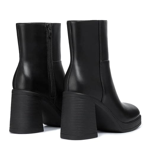 Athlefit Women's Platform Ankle Boots High Chunky Block Heel Square Toe Boots Fashion Dress Heeled Booties thumbnail 5
