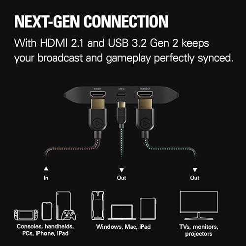 Elgato 4K X – Capture Up to 4K144 with Ultra-Low Latency on PS5|Pro, Xbox Series X|S, Nintendo Switch 2, OBS and More, HDMI 2.1, VRR, HDR10, USB 3.2 Gen 2, for Streaming & Recording, PC|Mac|iPad thumbnail 4