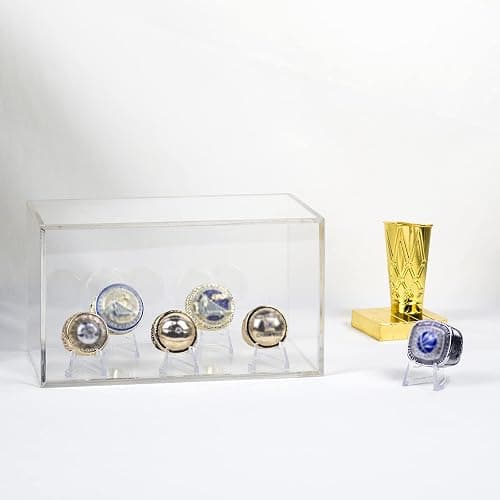 Kcgani 5 Ring Championship Ring Display Case, Clear Tournament Ring Holder Box, Acrylic Display Easel and Stand Holder for Multiple Rings Baseball Softball Football Cheer Leading Ring, Removable Door thumbnail 2