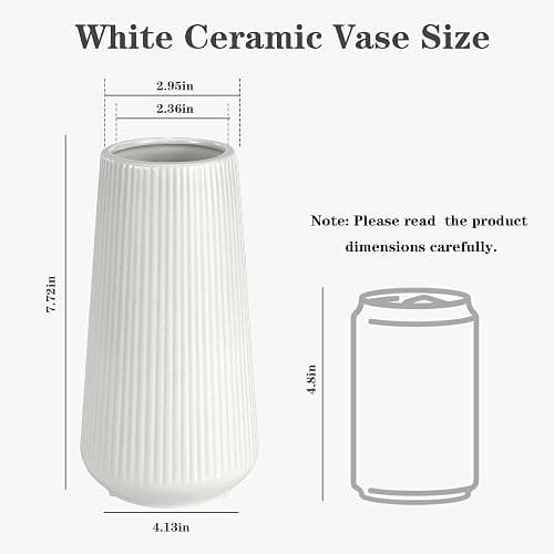 White Ceramic Vase, GUKJOB Small Cute Flower Vase for Pampas Grass, Home, Living Room, Dining Table, Farmhouse, Office Decor, Bedroom, Table, and Kitchen Shelf (White) thumbnail 3