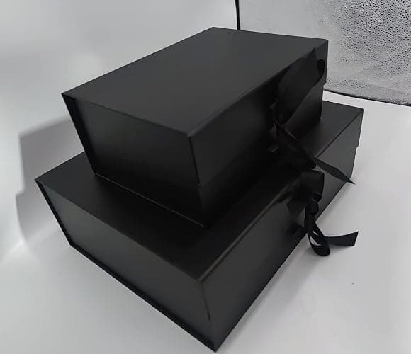 Schwarz Geschenkbox 23 x17 x10 cm, Geschenkkarton mit Magnetisch Deckel und Schleife für Hochzeiten, Weihnachten, Geburtstage, Jubiläen Geschenkverpackung Box thumbnail 2
