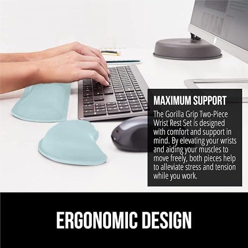 GORILLA GRIP Silky Gel Memory Foam Wrist Rest for Computer Keyboard, Mouse, Ergonomic Design for Typing Pain Relief, Desk Pads Support Hand, Arm, Mousepad Rests, Stain Resistant, 2 Piece Pad Sky Blue thumbnail 5