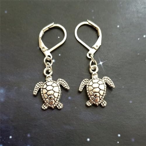 Mini Sea Turtle Lever Back Earring, Dainty Charm Turtle Drop Dangle Jewelry Minimalist thumbnail 2