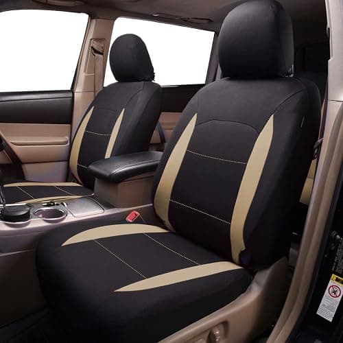 Flying Banner Car Seat Covers Set Beige Tan Front Seats Rear Bench Polyester car seat Protectors Easy installations Rear Bench Split Classic Man Lady thumbnail 3
