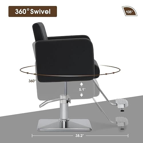BarberPub Classic Styling Salon Chair for Hair Stylist, Barber Chair with Hydraulic Pump, Beauty Barbershop Salon Spa Equipment 3805 (Black) thumbnail 2