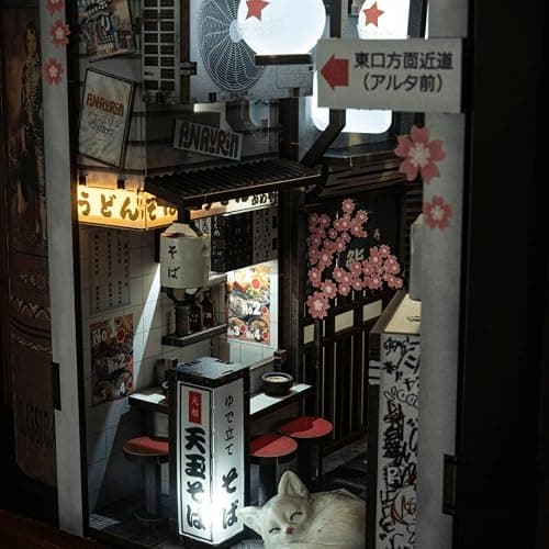 Anavrin Book Nook Kit Omoide Yokocho – DIY 3D Wooden Booknook for Adults, Teens and Book Lovers, Bookshelf Insert Library Decor, Creative Gift for Family, Friends, and Elderly thumbnail 4